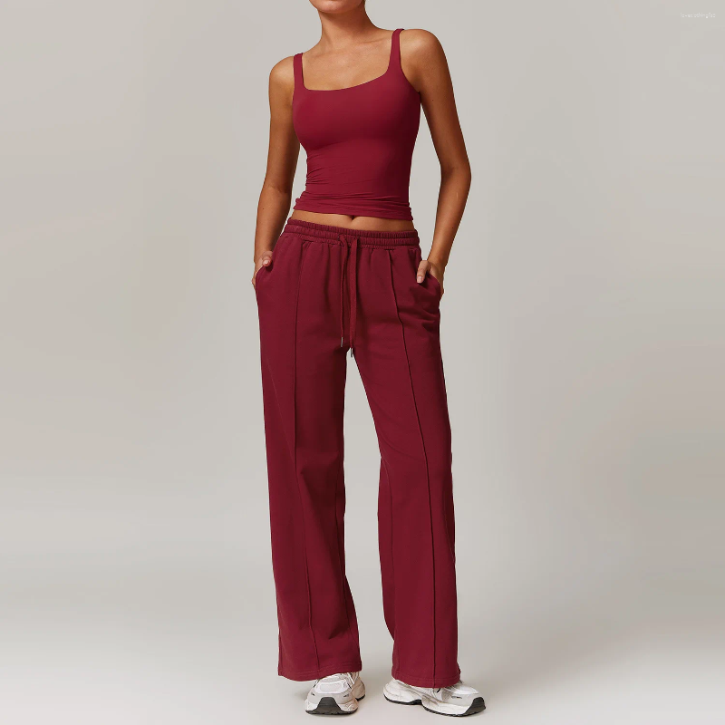 Active Sets 2Pcs Sports Set Women Fiess Yoga Suit Gym Sportswear Running Long Sleeve Wide Leg Pants Workout Tracksuits Athletic Wear
