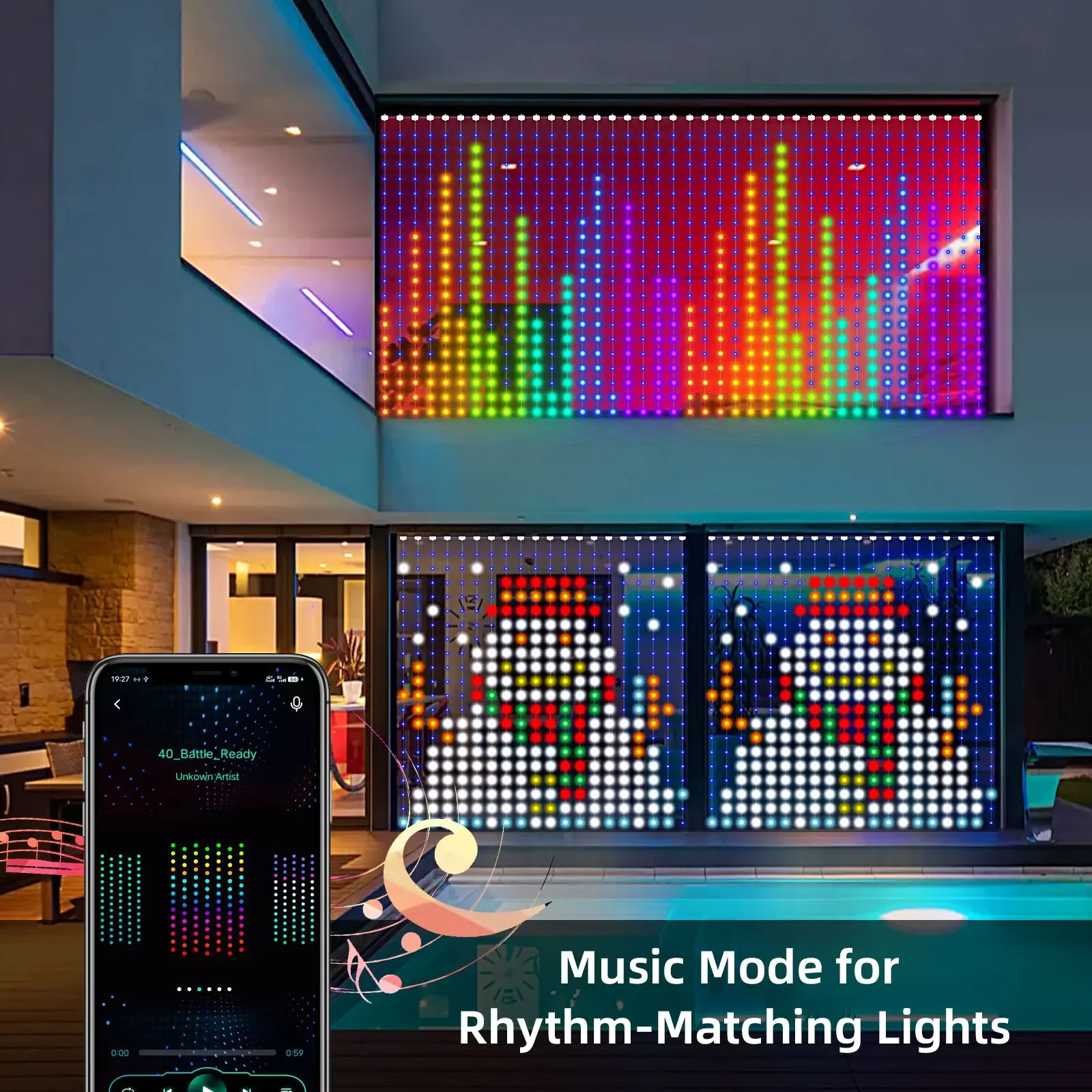 Christmas LED Curtain Light Intelligent Application Control DIY Text Pattern Animation Display Music Change Light Garden Festival Decoration 241023