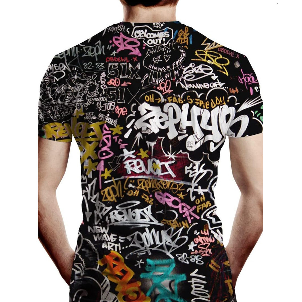 Mens T shirt Men's Graffiti Print Creative Novelty 3D Graphic T Shirt- tee Casual tops summer clothes breathable