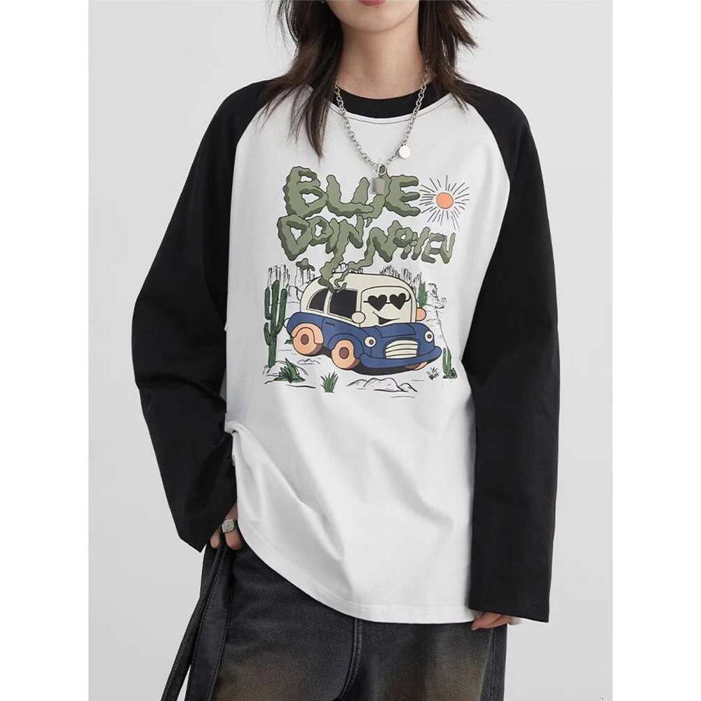 CHIC VEN Women T-Shirt Loose Long Sleeved New O Neck Tees Raglan Sleeves Cartoon Printed Female Tops Autumn Winter 2024
