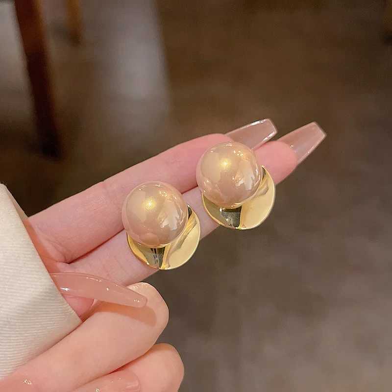 Pink Round Big Imitation Pearl Geometry Fold Disc Stud Earrings for Women Korean Fashion Cute Girl Jewelry AccessoriesX241023