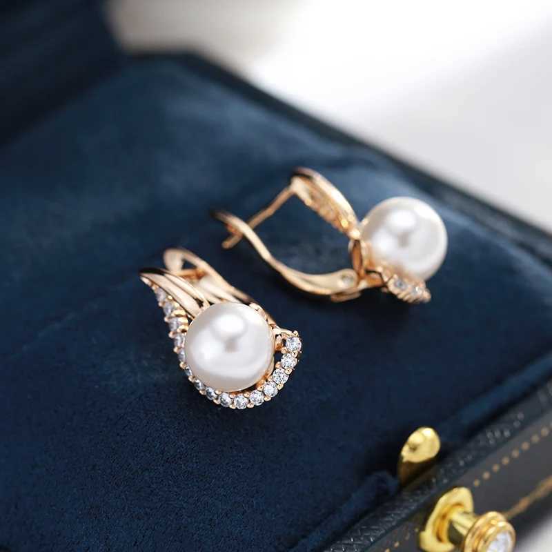 Kinel Luxury 585 Rose Gold British Womens Earrings Unique Geometric Pearl Earrings Bridal Wedding Jewelry 2023 New W241023