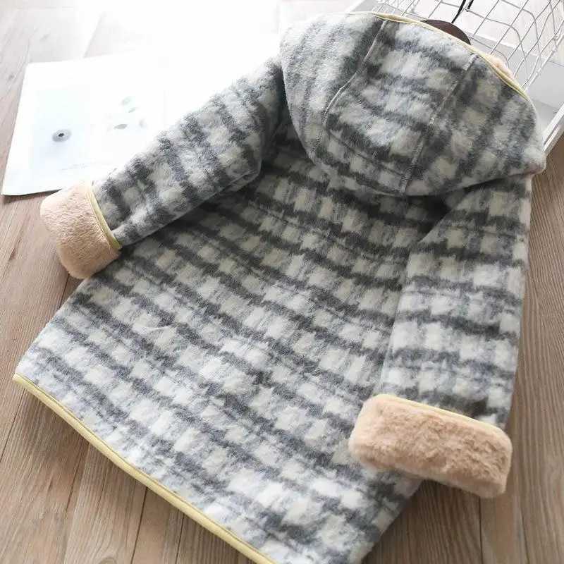 Childrens plain woolen coat 2023 new winter warm plush thick single corset large pocket design jacket W241023