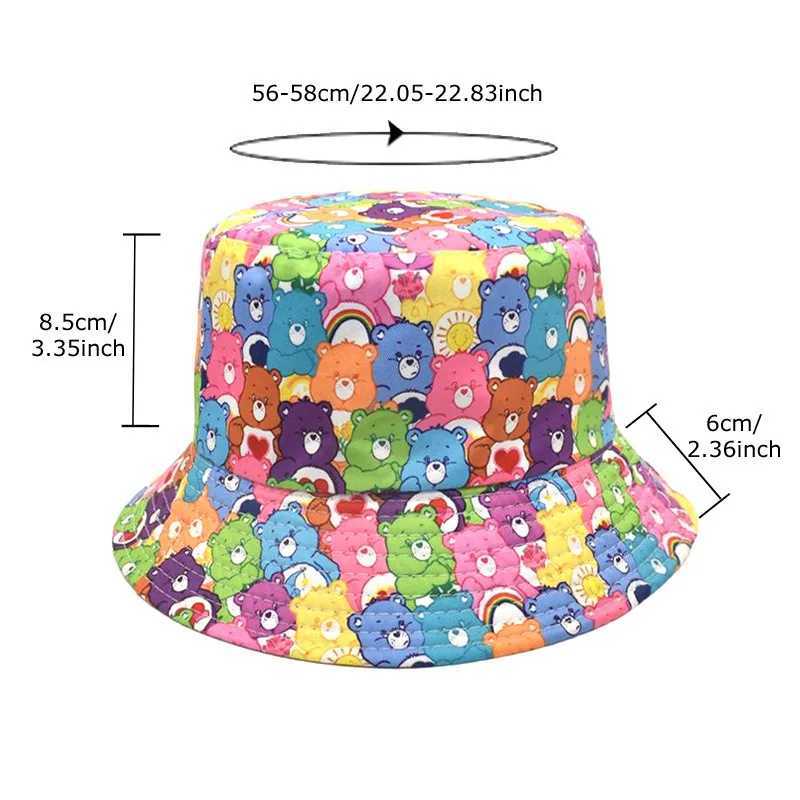 Bocca Cartoon Bear Bucket Hat with Colorful Cute Pattern Printing Fishermans Hat Double sided Panama Hat Mens Text Outdoor Travel X241023