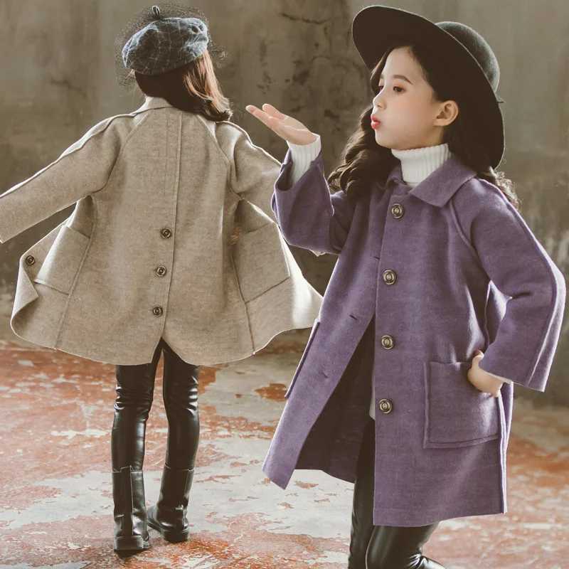 Long wool girl jacket childrens autumn warm coat childrens casual wool coat W241023