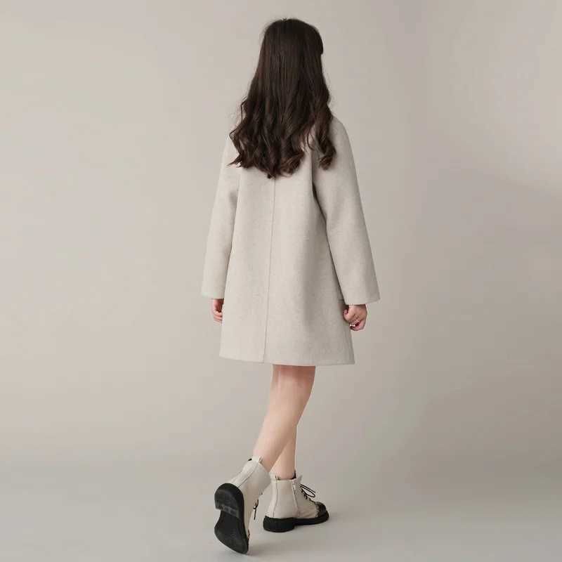 Girls wool coat with a collar 2023 beautiful and warm thick winter and autumn youth mid length clothing W241023