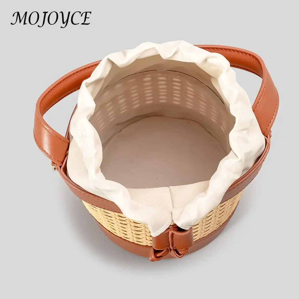 Straw Beach Bag PU Leather Summer Hollow Shoulder Trendy Crossbody Holiday Travel Handbag for Women 241021