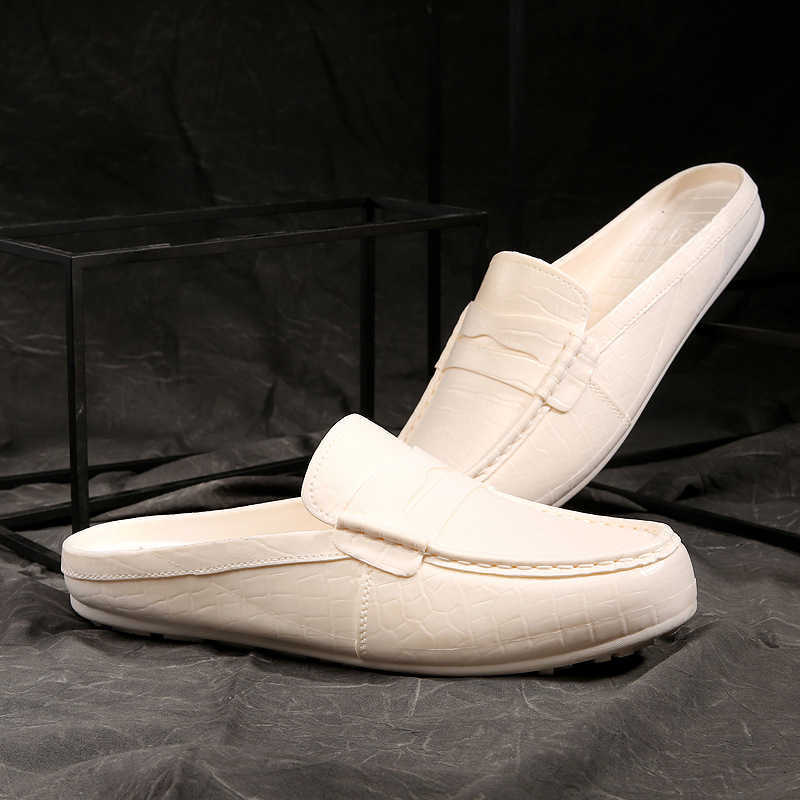 Men Dress Shoes Summer Mens Slippers Anti Slip Wear Resistant White Outerwear Trendy Half Tow Casual Shoes Adult Cool 241009