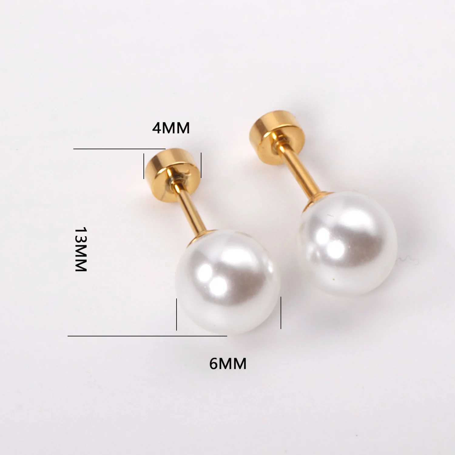 LUXUSTEEL 2PCS 5/6/7/8mm stainless steel round pearl earrings suitable for women men and wholesale of high-quality screw back perforated studs W241023