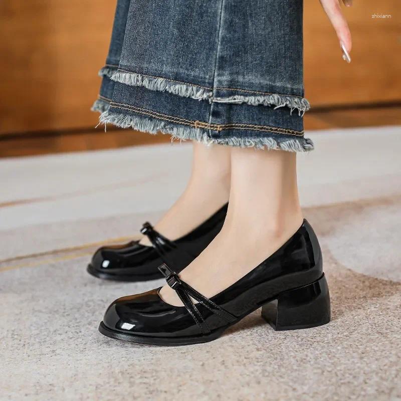 Casual Shoes Autumn Sweet Cool Style Patent Leather High Heels Mary Jane Women's Bow Shallow Mouth Round Head zhanyishengli