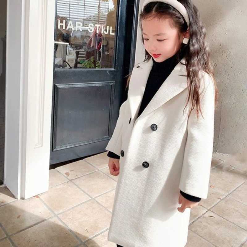 Womens wool coat jacket windproof jacket 2024 white warm thick autumn and winter cotton school childrens clothing W241023