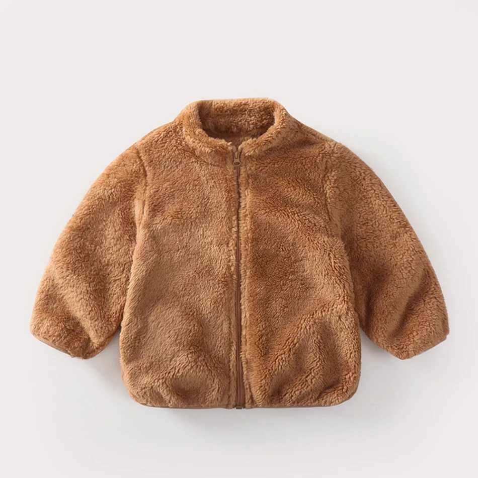 Neutral childrens plush wool coat suitable for layering and outdoor play soft and comfortable warm suitable for all seasons W241023