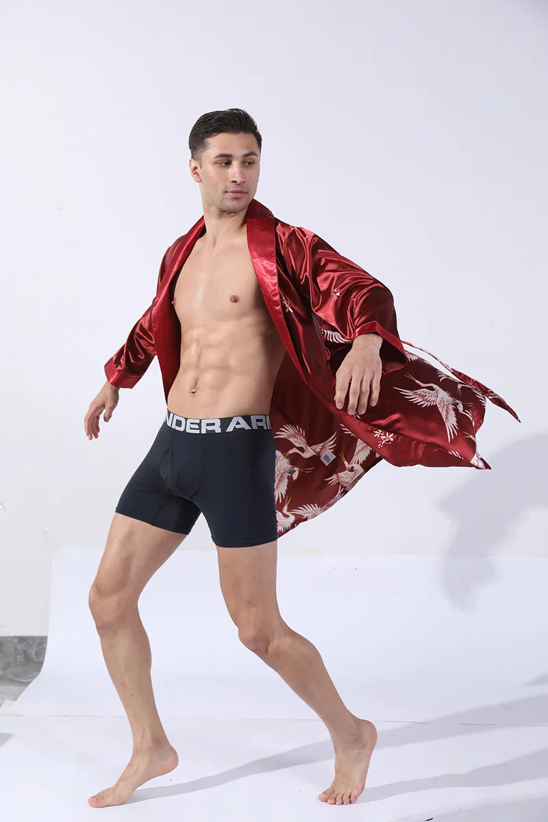 Mens kimono Bathrobe loose sleepwear terrace silk dyed home clothing mens casual sleepwear with belt evening gown 241023