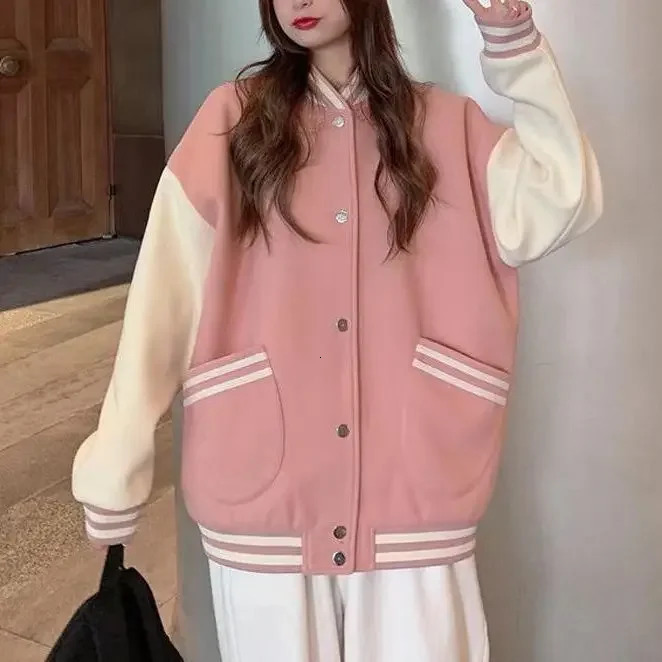 retro American style loose fitting baseball jacket suitable for female students autumn/winter thick Korean version 241024