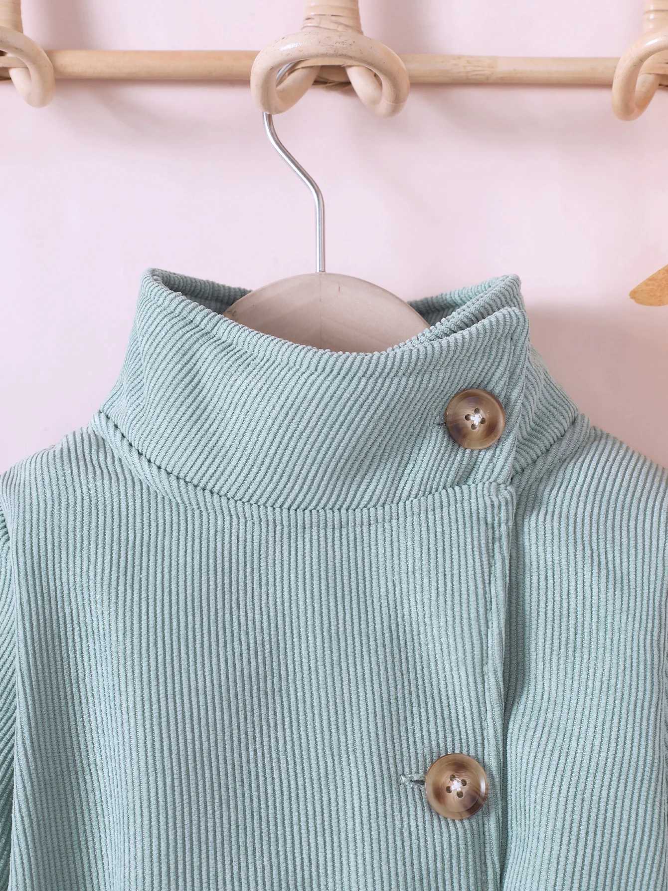 New Sled Girl Autumn Solid Color Medium High Collar Plush Sleeve Trench Coat Suitable for Small and Medium sized Children W241023