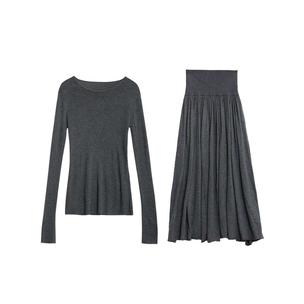 CHIC VEN Women Sweaters Solid Slim Round Neck Female Jumpers Elastic Waist Pleated Woman Skirt Set Spring Autumn 2024