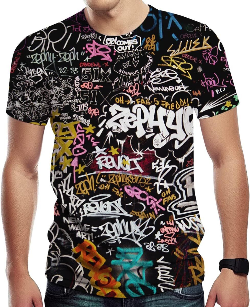 Mens T shirt Men's Graffiti Print Creative Novelty 3D Graphic T Shirt- tee Casual tops summer clothes breathable