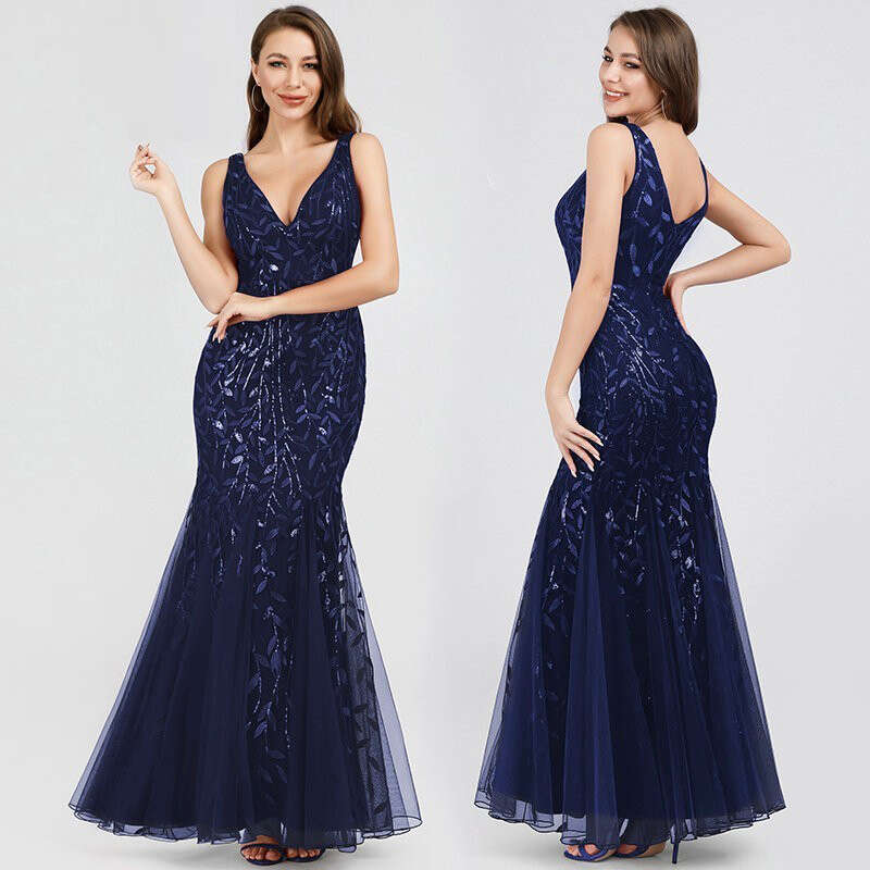 2023 JINZUO Sleeveless V-neck Tulle Sequins tail Dresses V-back Mermaid Party Prom Gowns Plus dresses woman party night