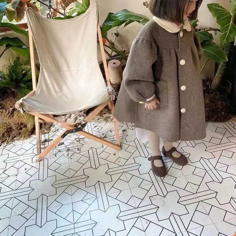 Baby girl wool coat autumn winter Korean version childrens doll collar medium long coat W241023