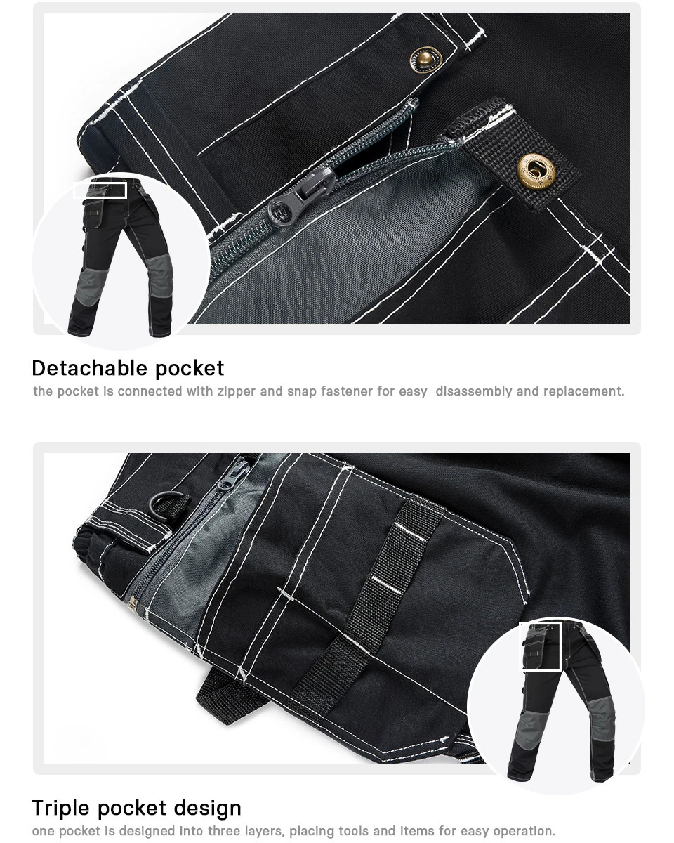 Carpenter pants workwear pants and cargo carts with multiple detachable hanging pockets 241023