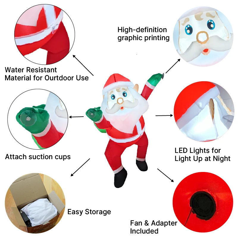 Christmas Inflatable Wall Climbing Knapsack Santa Claus Model Built in LED Lights Indoor and Outdoor Fun Decoration Festival Party Props 241024