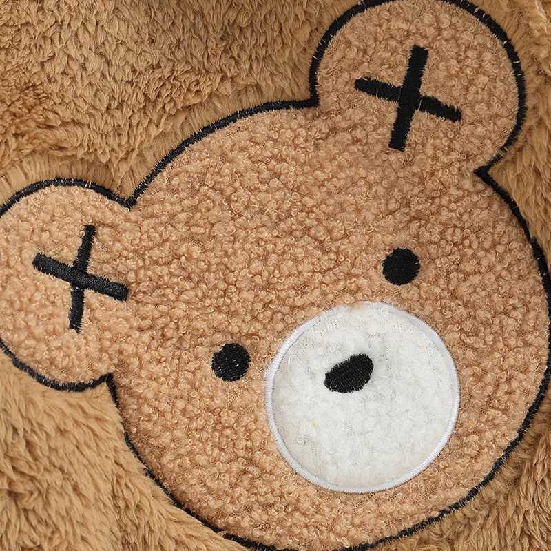 Pudcoco Childrens Baby Girls Winter Wool Coat Long Sleeve Bear Embroidered Plush Zipper Coat 6M-4T W241023