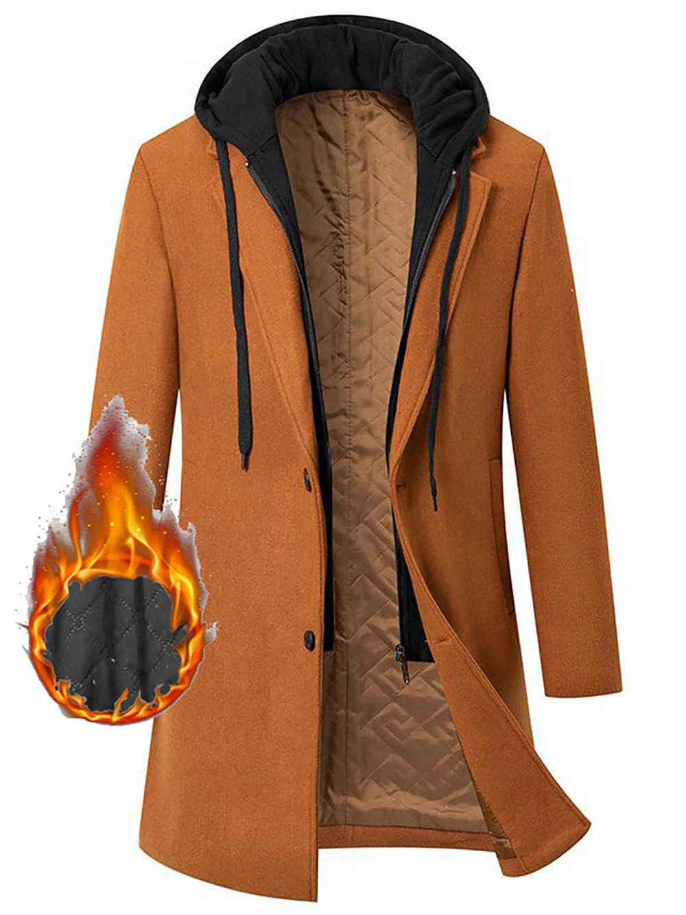 High quality autumn/winter thick hooded two medium length wool coats with cotton patch work clothes 241024