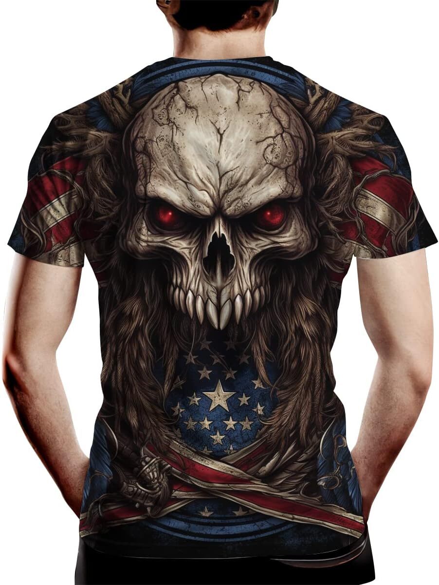 Mens T shirt Men's American Flag and Skull Print T Shirt 3D Print Cool Casual Tee Top tee Casual tops Breathable and stylish