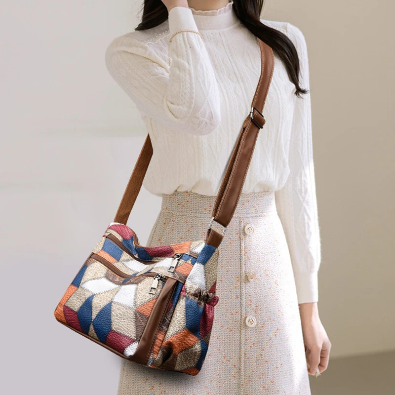 PU Leather Womens Shoulder Crossbody Bags High Quality Women Handbag Patchwork National Style Female Messenger Tote Sac 241017