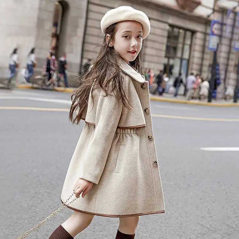 Fashion Winter Girls Wool Coat 2023 New Thick Warm Coat Childrens Clothing Windproof Wool Jacket Teen Girls Long Coat W241023