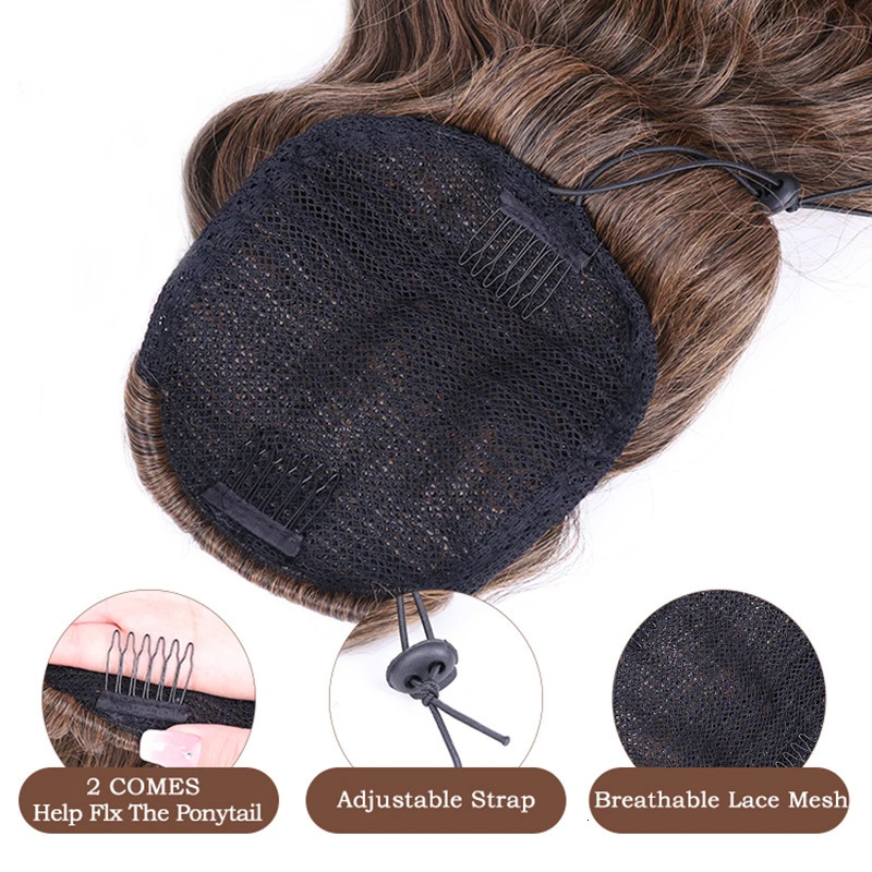 Ponytail Synthetic Long Curly Drawstring Ponytail Clip In Hair Extensions For Black Women Blonde Black Heat Resistant 241024