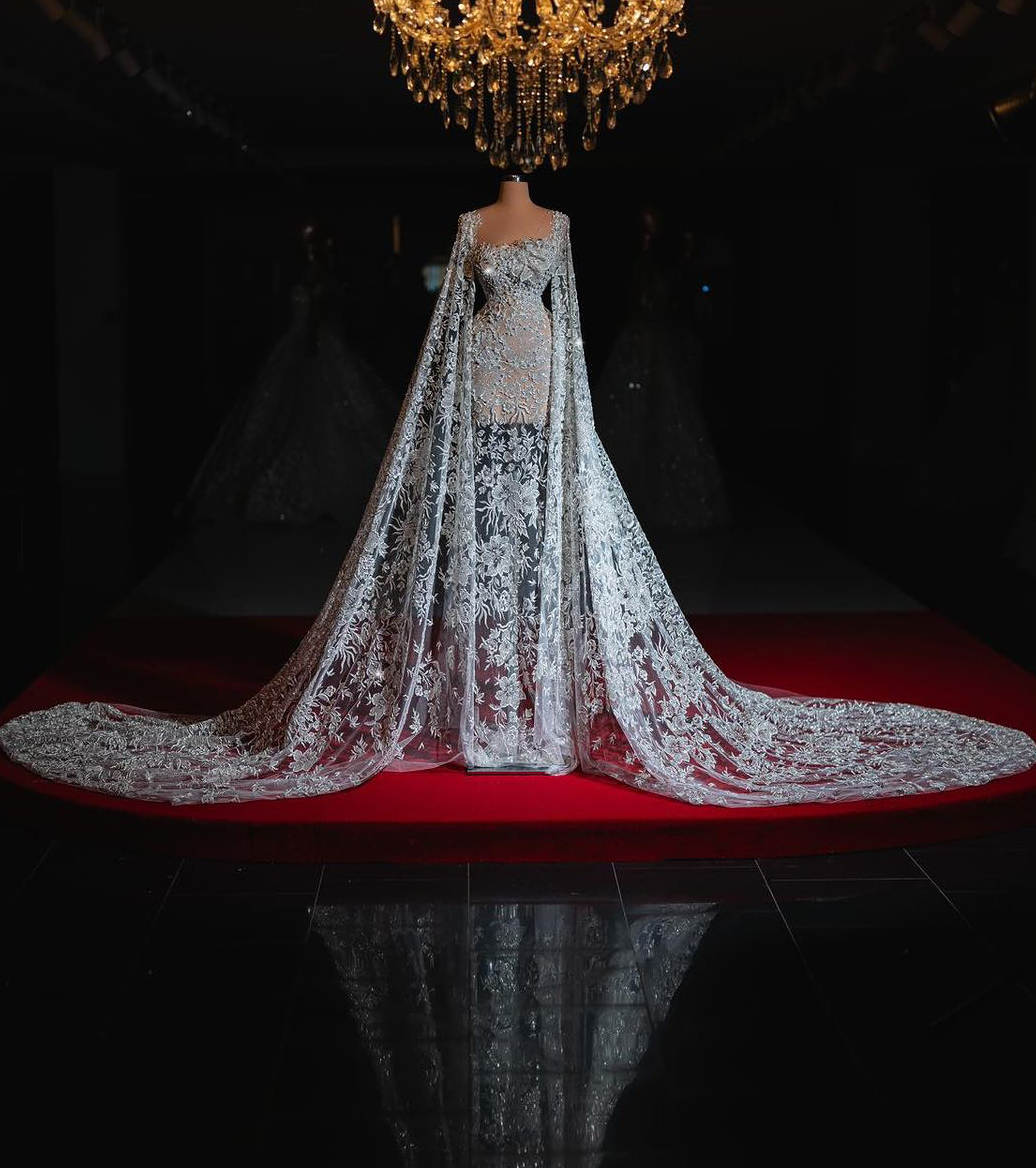 Sexy See Through Wedding Dress Lace Pearls Beads Custom Made Bridal Gowns Ruffles Sweep Train vestidos de novia