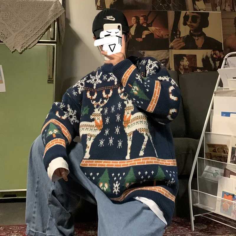 Winter Couples Jacket Loose-fit Hongkong Style Knitted Top Sweater Thickened Version For Men Christmas Holiday Wear LX241024