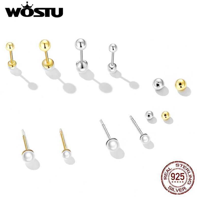 WOSTU 925 Sterling Silver Min Pearl Beads Stud Earrings Size 3MM 4MM Screw Tiny Earrings For Women Silver 925 Jewelry CTE630X241023