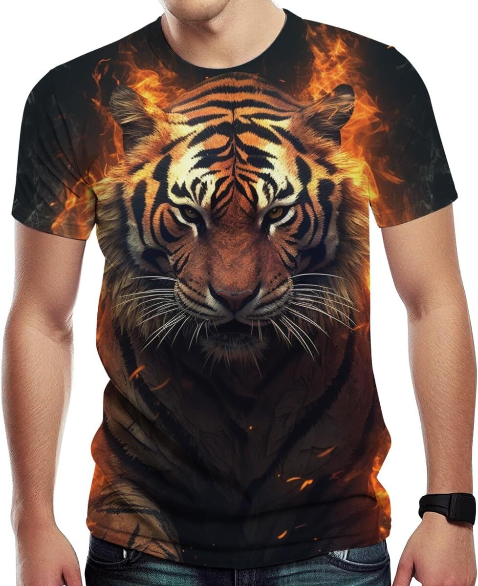 Mens T shirt Men's Novelty T Shirt,Tiger Graphic Print in Front and Back tee Casual tops summer clothes Fashionable and cool