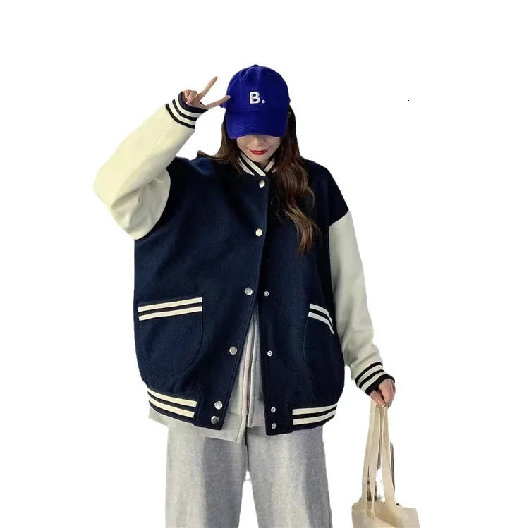 retro American style loose fitting baseball jacket suitable for female students autumn/winter thick Korean version 241024