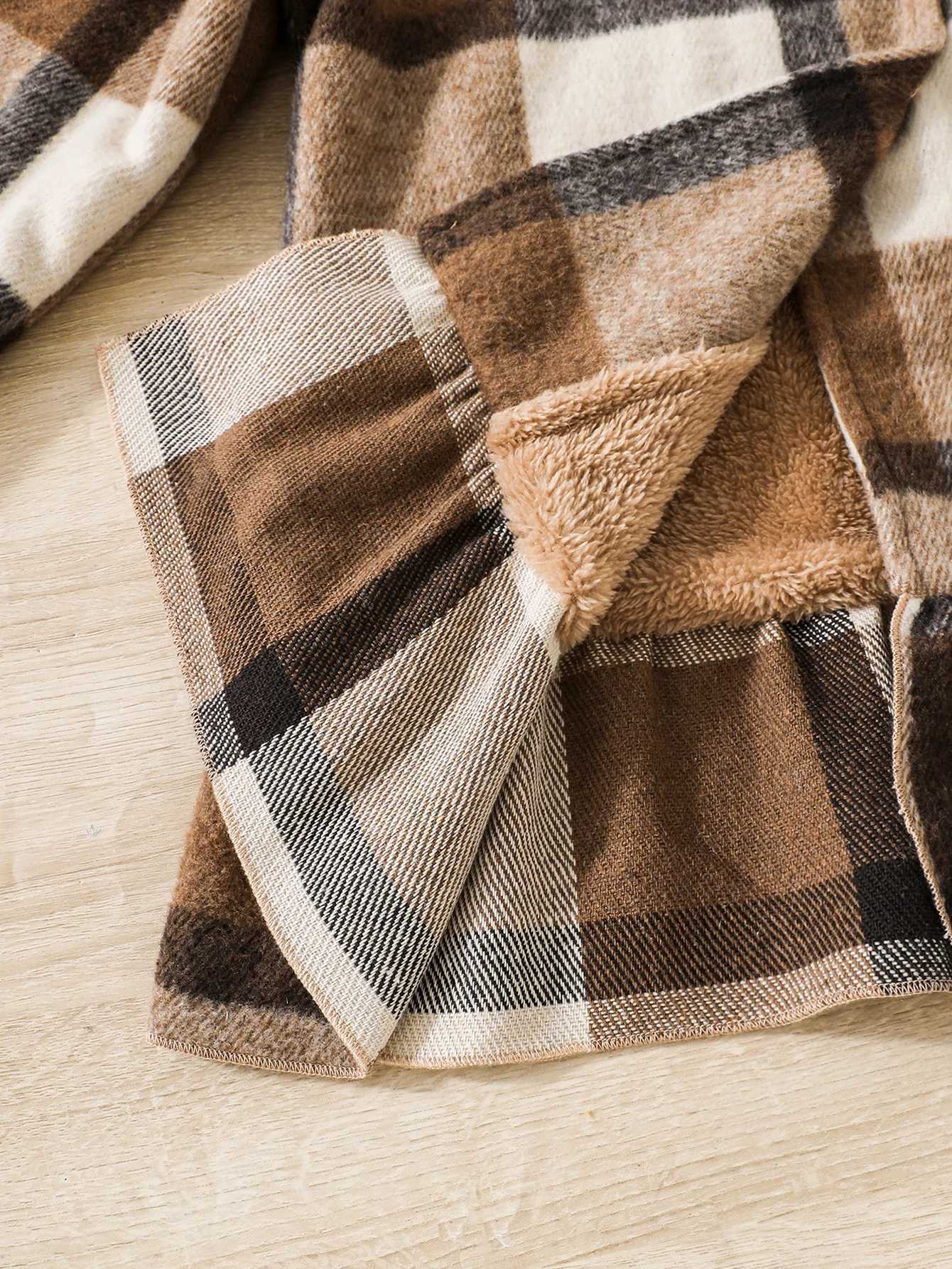 Autumn and Winter Childrens Girls Fashion Collar Plain Button Long Sleeve Patch Tips and Cashmere Warm Wool Coat W241023