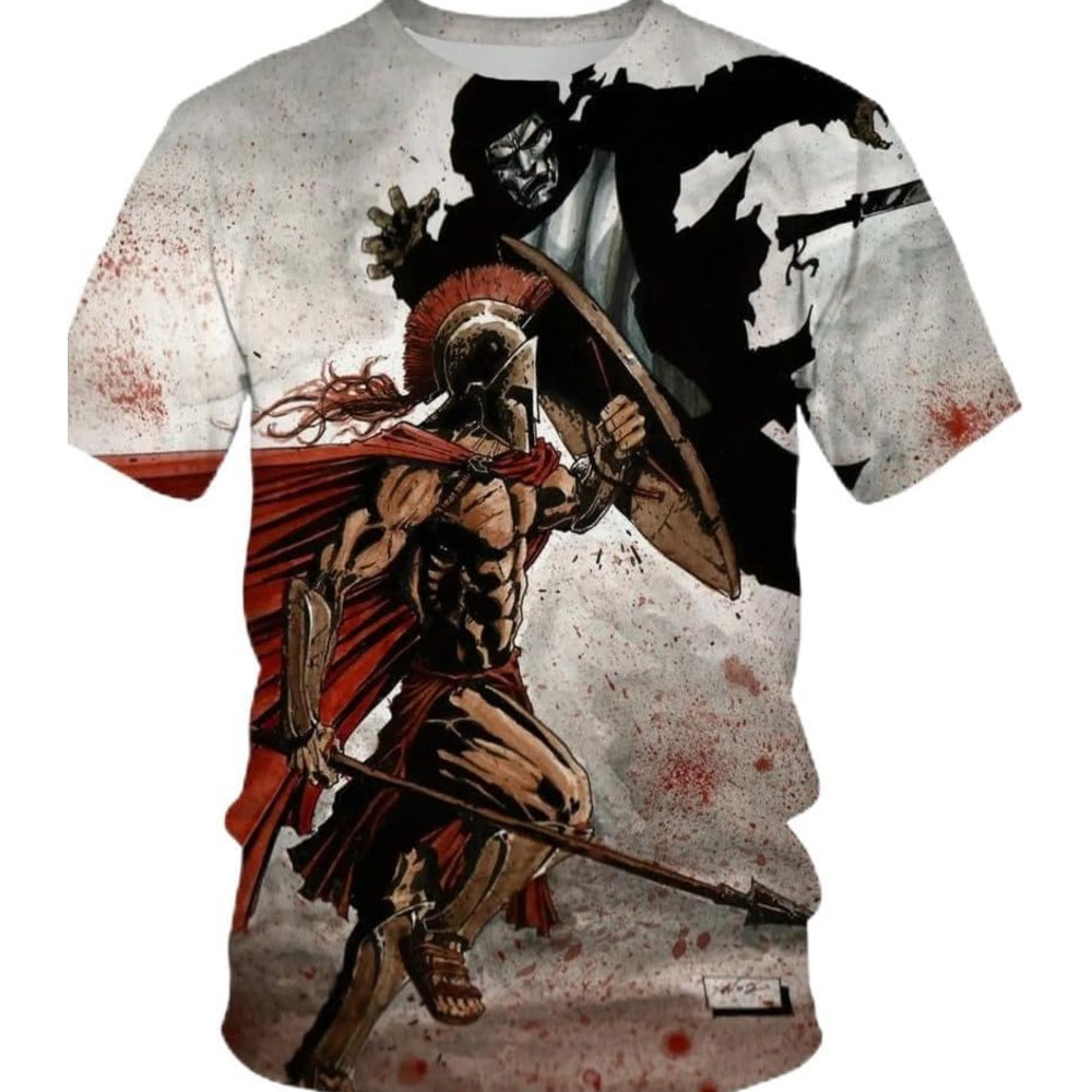 Mens T shirt Model Graphic Spartan Print 3D Casual Male Shirt Around The Neck Oversized Short Sleeve Men's T-Shirt Sport Clothing tee Casual tops