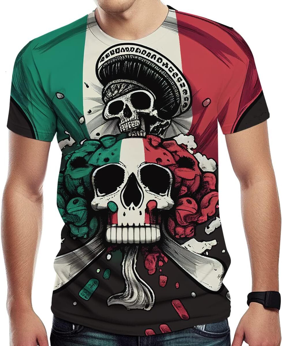 Mens T shirt Men's Short Sleeve cool Mexican Flag Creative Novelty T-shirt Casual tops summer clothes Breathable and stylish