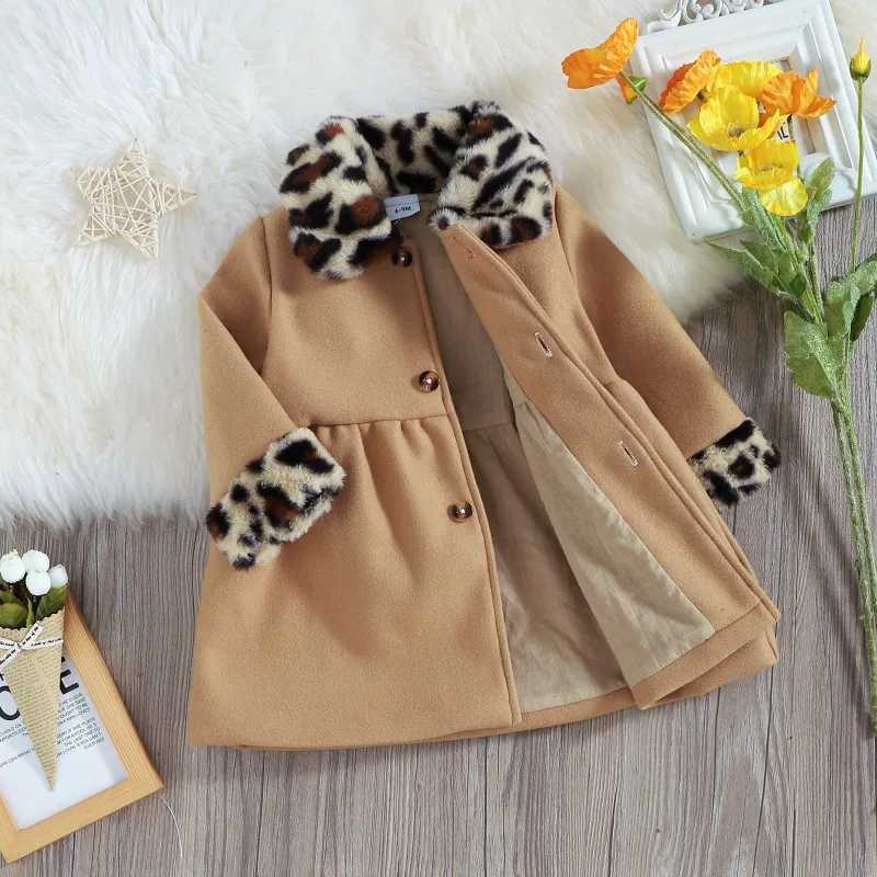 2023 Autumn Winter Long Woolen Coat for Girls Fashion Leopard Long Sleeped Trench Jacket Outerwear Warm Wool Baby Clothes W241023
