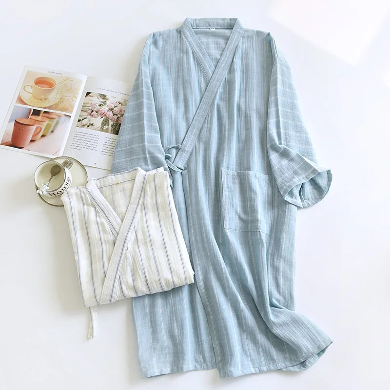 Mens Summer Pajamas Japanese Kimono Robe Pure Cotton Stripe Printed Mens Autumn Pajamas 241023