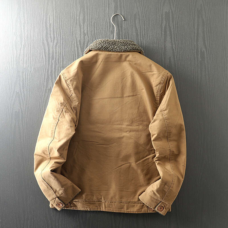 Men Thick Imitation Lamb Down Jacket Plush Coat Warm Lapel Work Deck Outdoor Trekking Camping Blazer Travel Cotton Outer Spirng