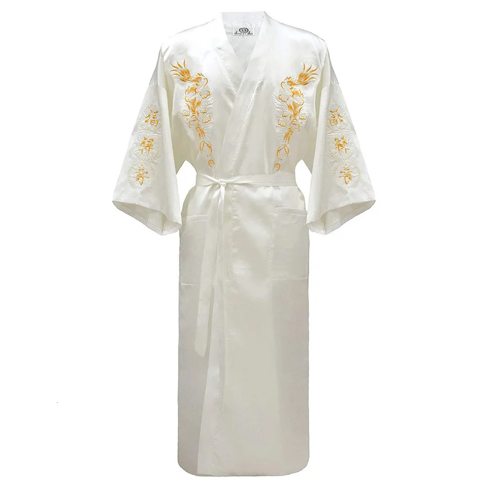Kimono Bathrobe Dress Home Clothing PLUS Size 3XL Chinese Mens Embroidered Dragon Robe Traditional Mens Sleepwear Loose Sleepwear 241023