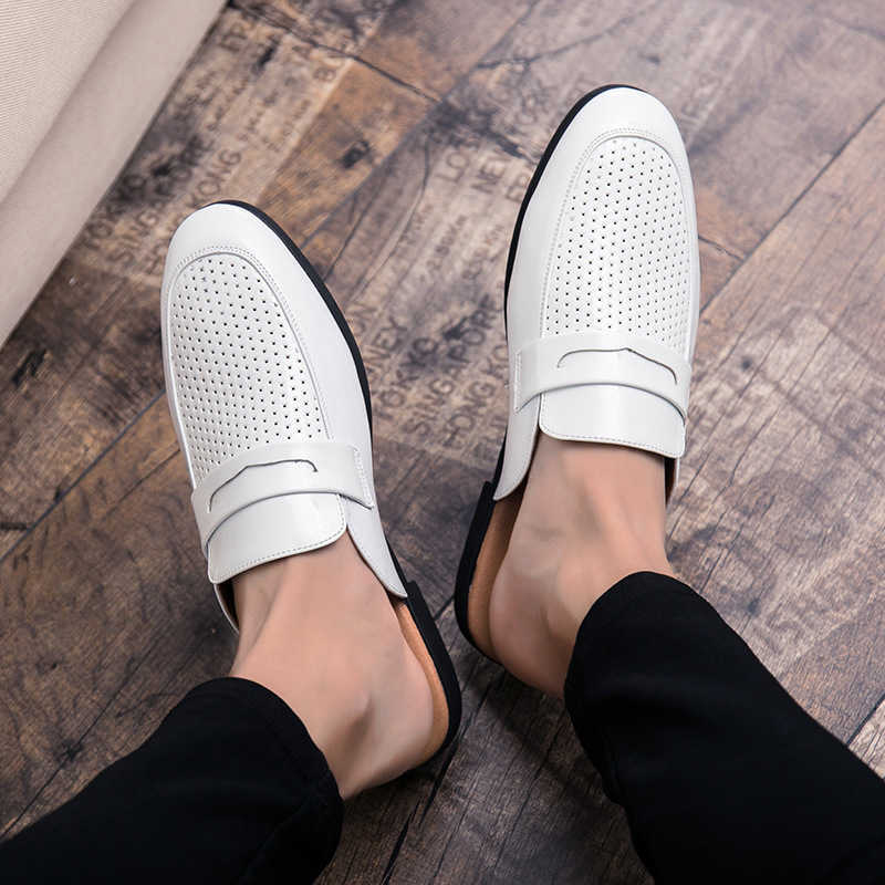 Men Dress Shoes Half Slippers Mens Outdoor Leisure Shoes Net Red One Foot Punching Casual Shoes Personality Trend Sandal 241009