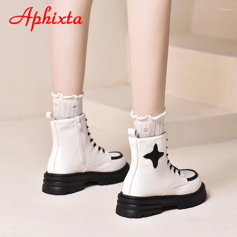Boots Aphixta 2024 Winter Platform 5cm Thick Sole Women White Four Pointed Star Non-slip Lace-up Waterproof Plus Size 43