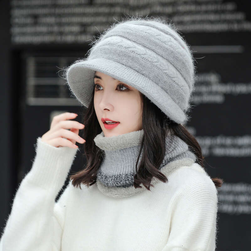 Hair Warm Rabbit Cotton Knitted Brim Beani Veet Hat Winter And Mother Cap Female Women With Scarf Thick Wool go scarf designers