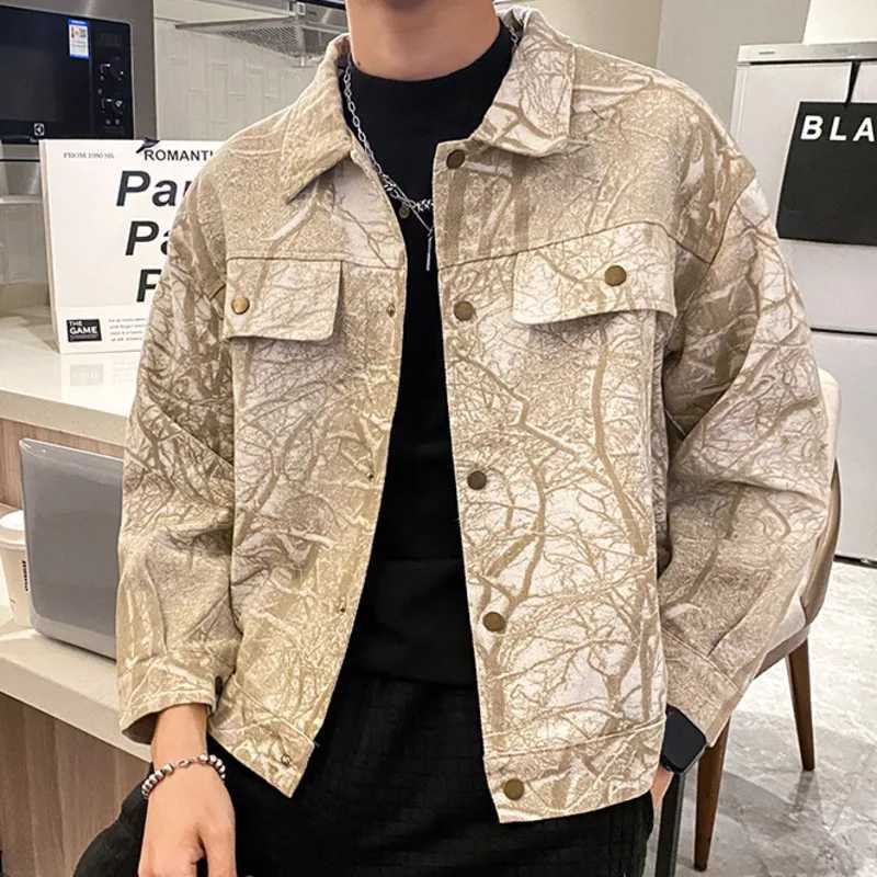 Plant branch printing jacket Coats printing denim jacket baseball jacket hip-hop T-shirt sewing stage DJ club bomber jacket X241023
