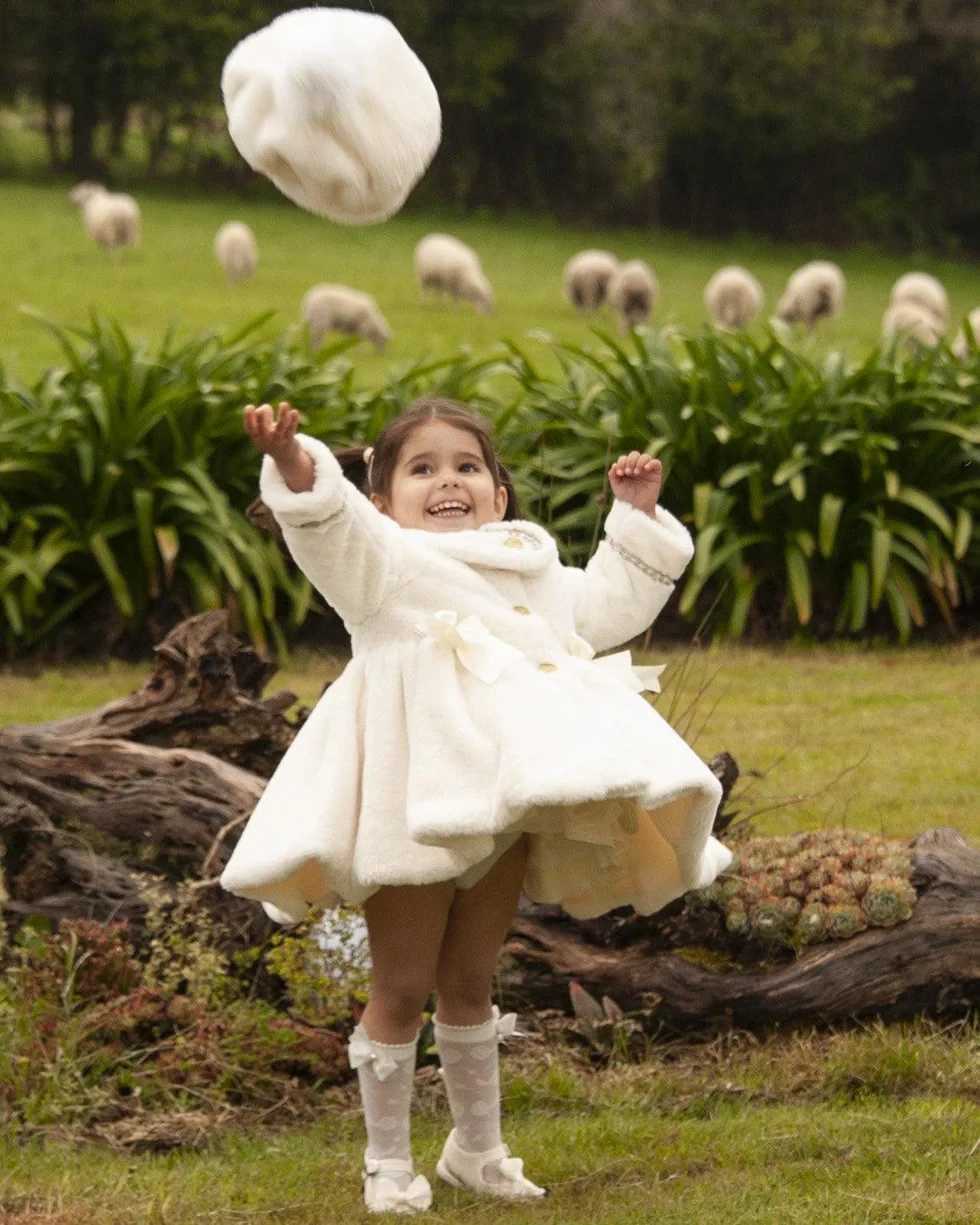 1-12Y Baby Girl Autumn White Palace British Spanish Princess Wool Coat Leisure Holiday Par Christmas W241023