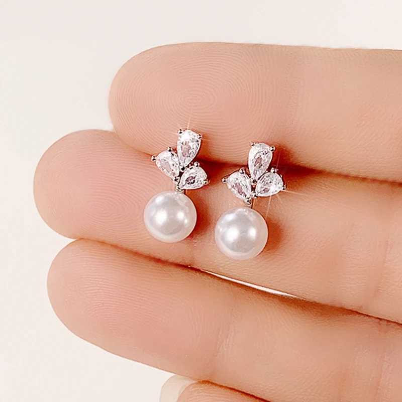 Huitan Dainty Simulated Pearl Earrings for Women with Sparkling Cubic Zirconia Exquisite Womens Earrings Elegant Daily Wear Jewelry W241023
