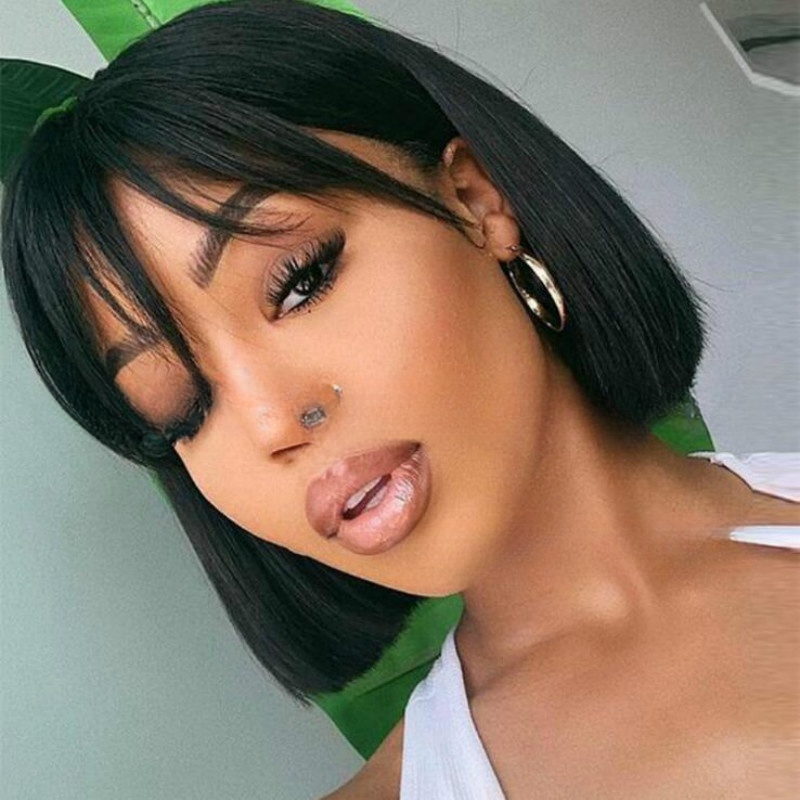 wigs human hair Synthetic wig for women short straight bob with bangs